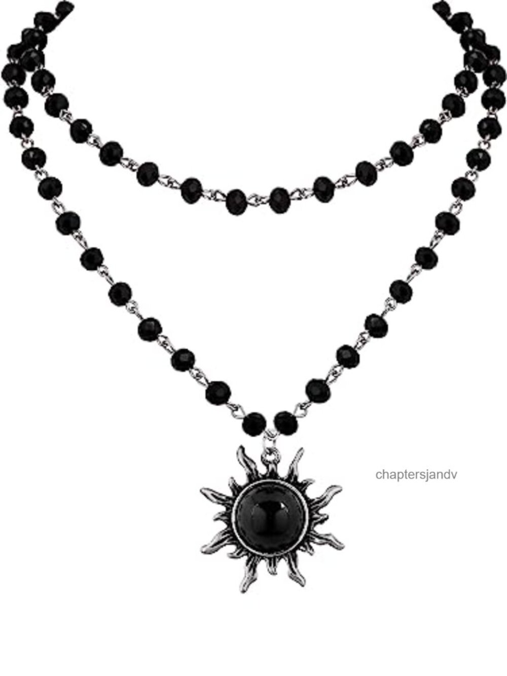 Gothic Sun Choker Necklace Zinc Alloy Onyx Crystal Layered Black Bead